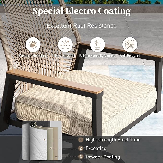 5 Pieces Patio Dining Set, 4 x Woven Rattan Chairs - Image 5