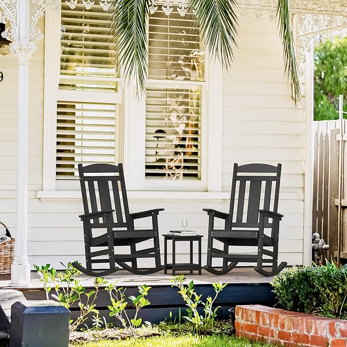 LUE BONA Outdoor Rocking Chairs Set of 2, Weather Resistant Poly Plastic Rocker - Image 5