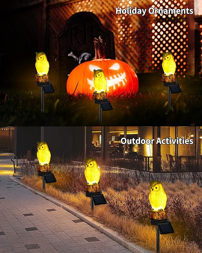 iStatue Solar Owl Garden Stake Lights, Realistic Resin Owl Outdoor Decor - Image 7