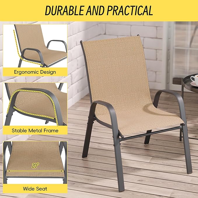 Betterhood Patio Chairs Set of 4, Stackable Outdoor Dining Chairs Set - Image 4