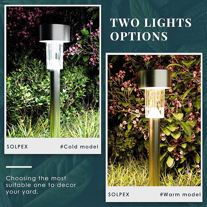 SOLPEX Solar Garden Lights Outdoor, 6 Color 12 Pack Stainless Steel Led Pathway - Image 5