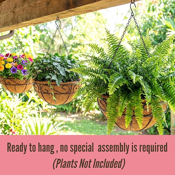 LaLaGreen Hanging Baskets for Plant Outdoor Large Black Metal Wire Hanging - Image 4