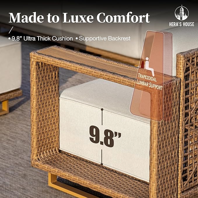 HERA'S HOUSE 6 Pieces Outdoor Rattan Furniture Set, 4 Sectional Patio Wicker - Image 3