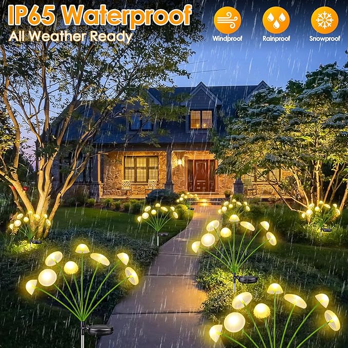 2PK 16LED Solar Garden Lights Outdoor, Mushroom Solar Lights Outdoor, IP65 - Image 2