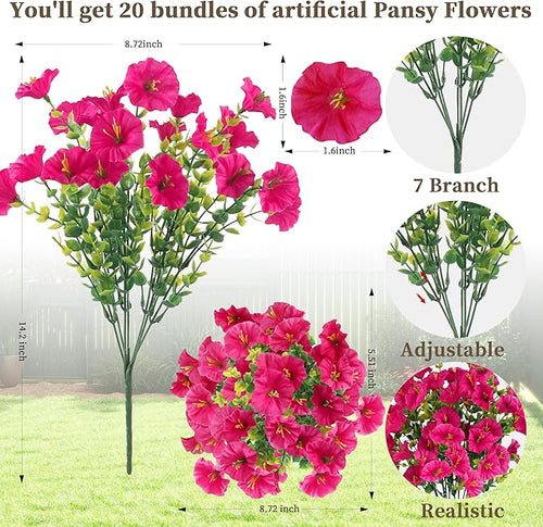 20PCS Artificial Fake Flowers for Outdoors/Indoors, Faux Silk Colorful Morning - Image 2