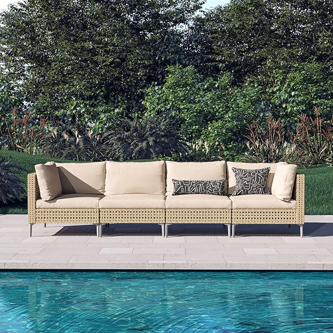 Grand patio 4-Piece Wicker Patio Furniture Set, Boho Outdoor Sectional Sofa - Image 8