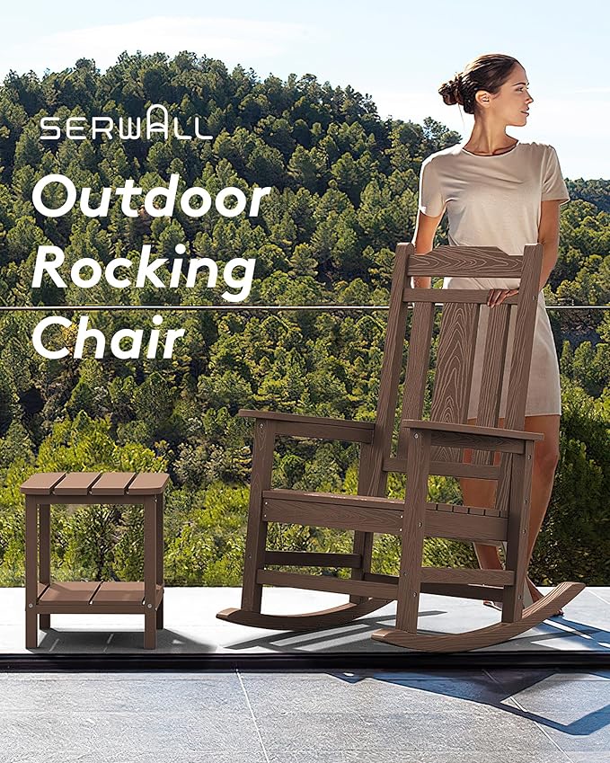 SERWALL Oversized Rocking Chair Outdoor, HDPE Outdoor Rocking Chair - Image 9