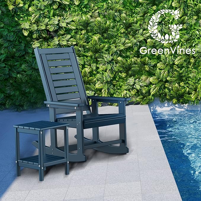 GREENVINES Outdoor Rocking Chairs | Porch Rocker | HDPE Plastic | Blue | - Image 6
