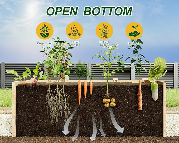 AMERLIFE U-Shaped Raised Garden Bed, 7.5Wx12Dx1.6H Outdoor Wooden Raised Garden - Image 7