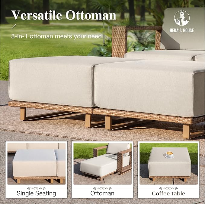 HERA'S HOUSE 8 Pieces Patio Furniture Set, 6 Sectional Outdoor Rattan Wicker - Image 5