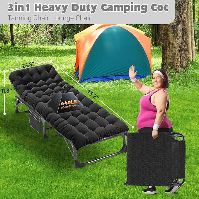 ABORON Heavy Duty Tanning Chair, 5-Gear Outdoor Folding Chaise Lounge Chair - Image 6