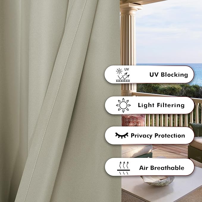BONZER Outdoor Curtains for Patio Water Resistant Heavy Privacy Light Filtering - Image 4