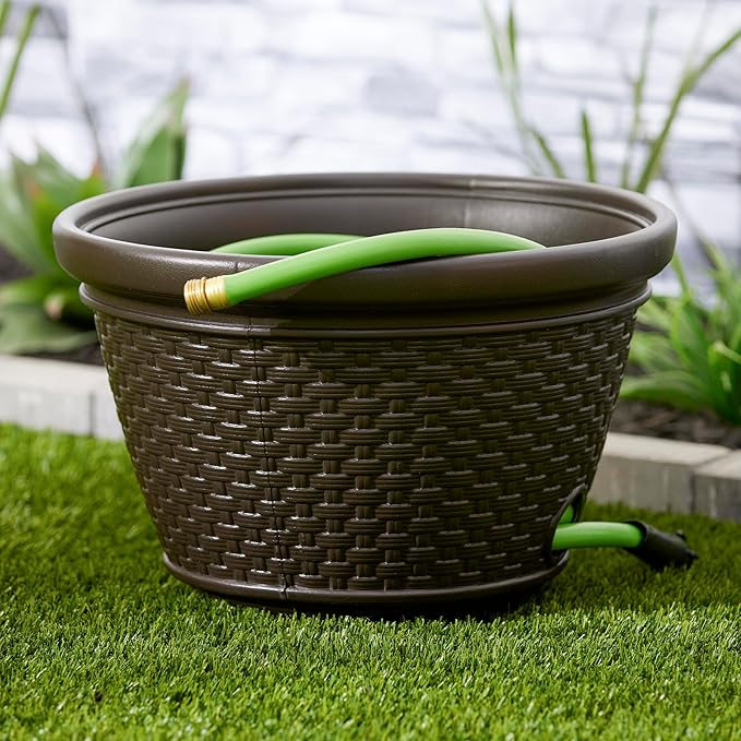 Suncast 2 Pack Decorative Wicker Garden Hose Holder Pot - Image 5