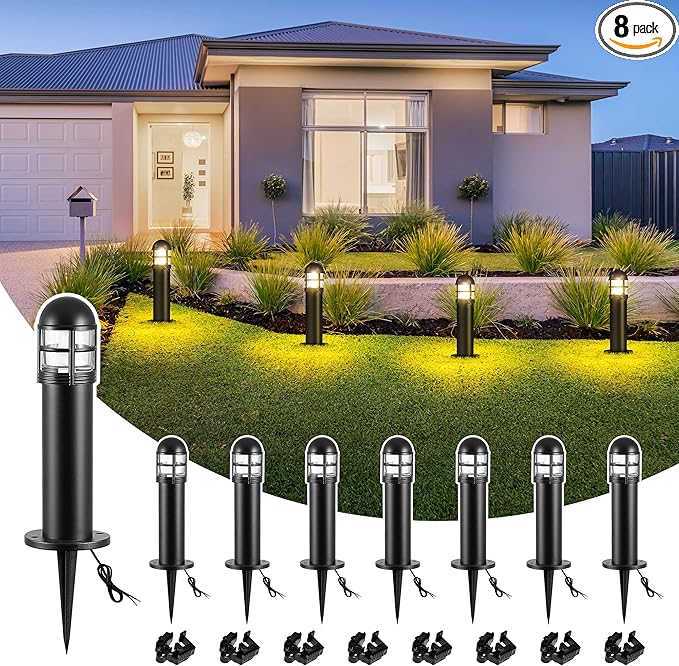 8 Pack LED Low Voltage Bollard Pathway Lights, 12V 200LM IP67 Waterproof by MOON-DE-AGE
