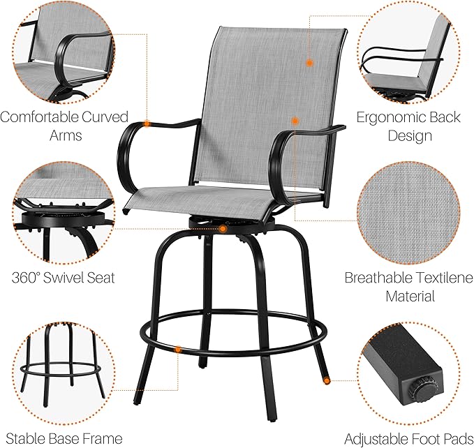 Yaheetech Patio Swivel Barstools Outdoor Chairs Set of 6, High Bistro Stools - Image 5