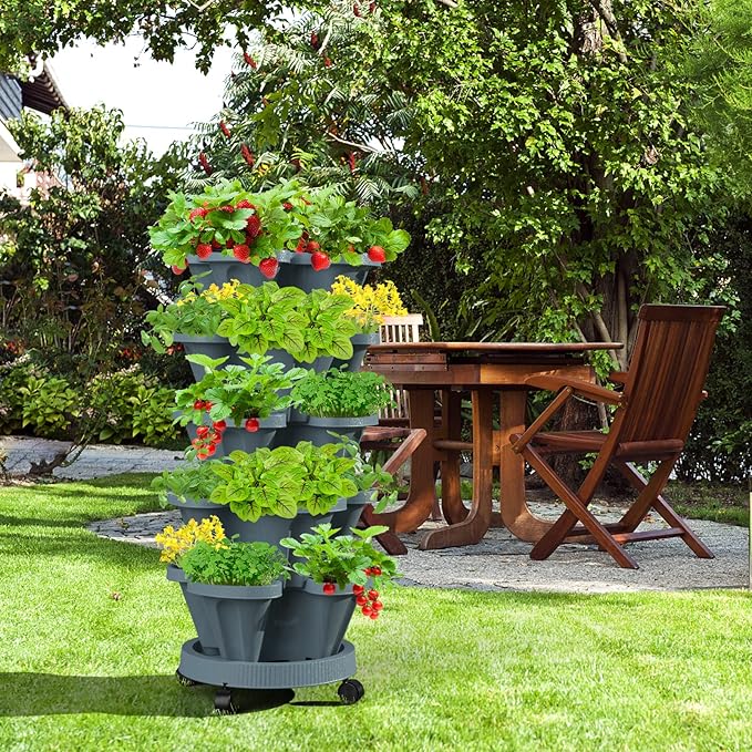 Strawberry Stackable Planters, Vertical Tower Garden, 6 Tiered Stacking Herb - Image 8
