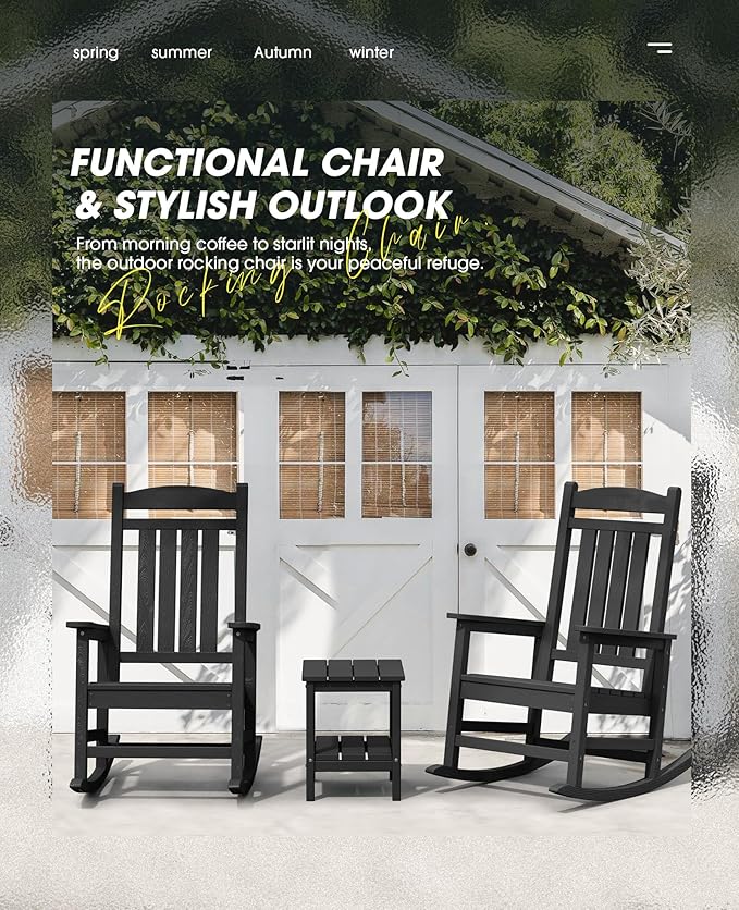 KINGYES Outdoor Rocking Chair Set of 2, High Density Polyethylene Patio Rocking - Image 4