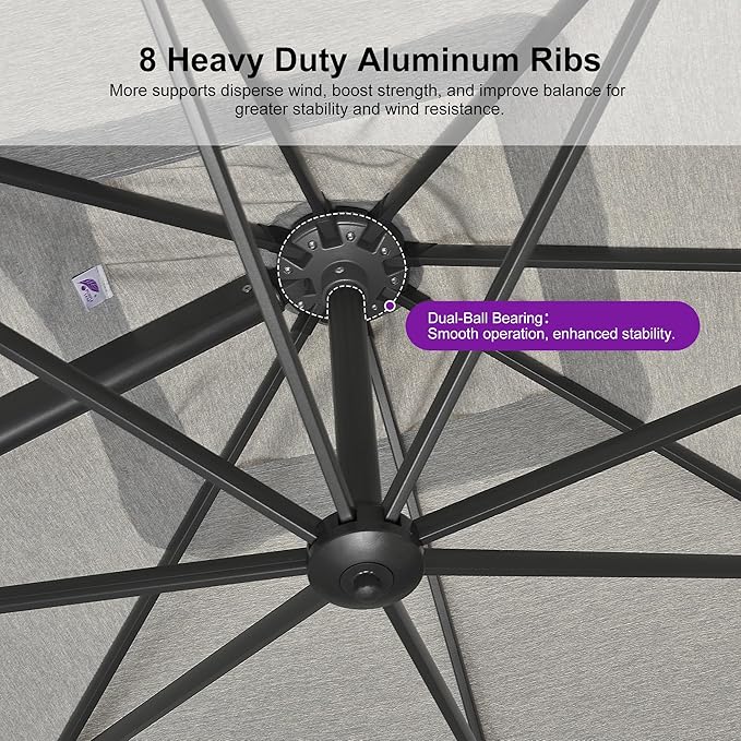 PURPLE LEAF Patio Umbrella 9' X 9' Rectangle Cantilever Umbrella Large Aluminum - Image 4