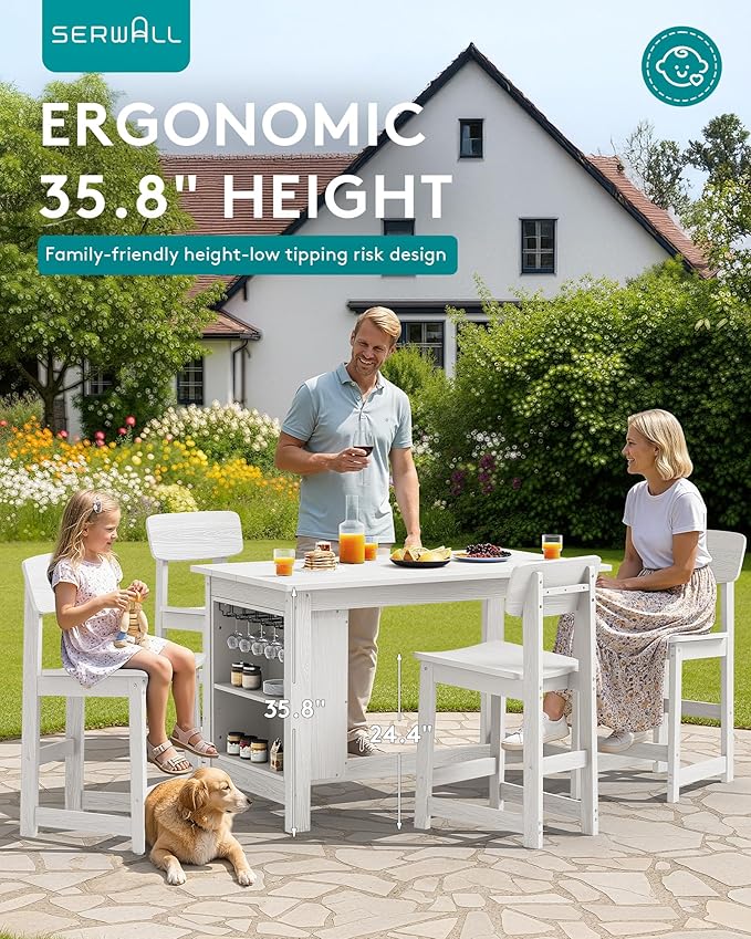 SERWALL Outdoor Bar Stools Set of 2, All Weather HDPE 25" Counter Height Bar - Image 3