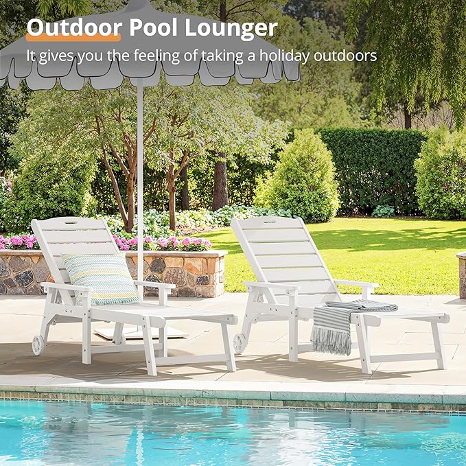 LUE BONA Outdoor Chaise Lounge, HDPS Chaise Lounger, 5 Positions Adjustable - Image 3