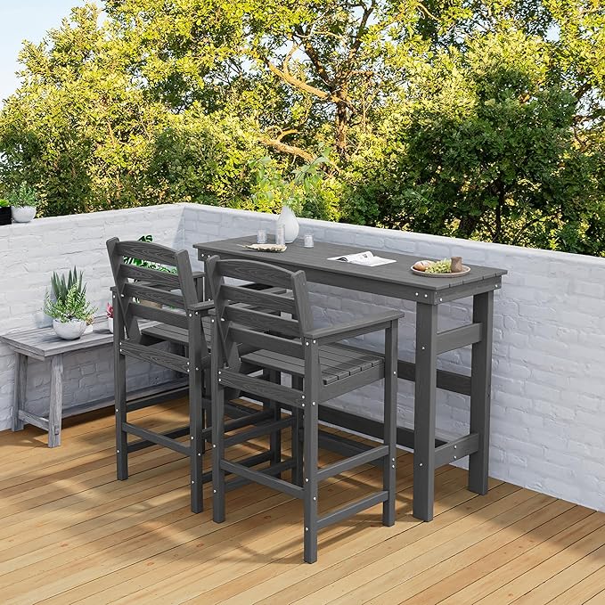 SERWALL 41" Outdoor Bar Table, All Weather HDPE Patio Bar Counter Height Table - Image 2
