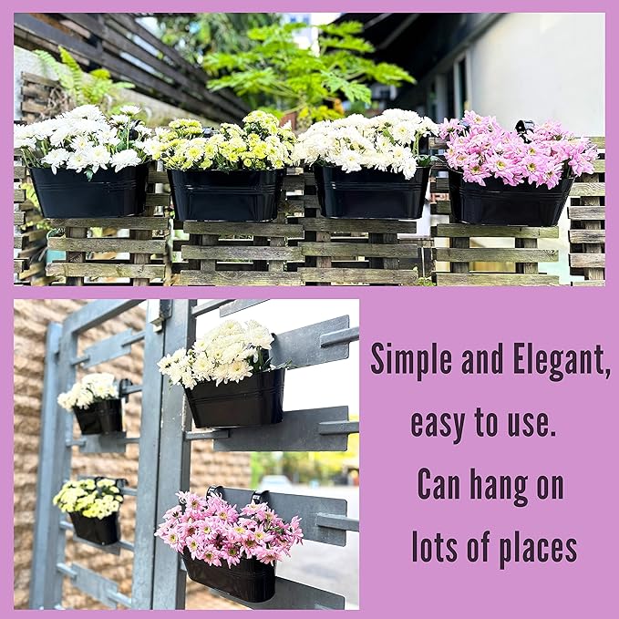 LaLaGreen Rail Planter Outdoor Plants Black Metal Iron Fence Hanging Flower - Image 7