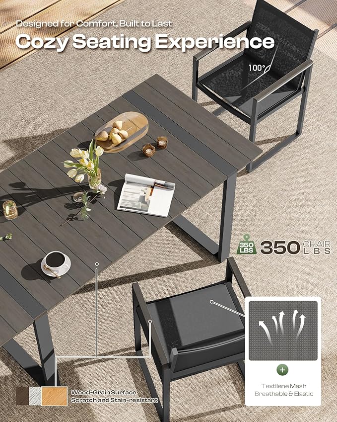 Outdoor Dining Set, HDPS + Aluminum Patio Table and Chairs Set - Image 3