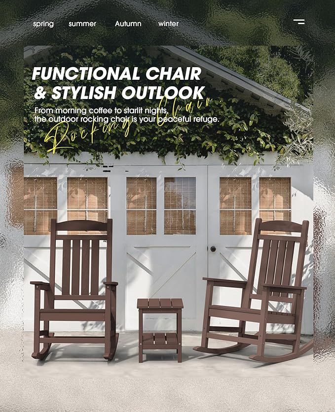 KINGYES HDPE Outdoor Rocking Chair Set of 4, All-Weather Poly Patio Rocking - Image 2
