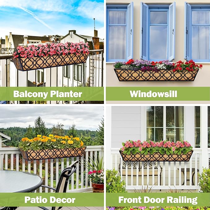 6pcs 30 Inch Window Deck with Coco Liner, Metal Hanging Flower Planter Window - Image 4