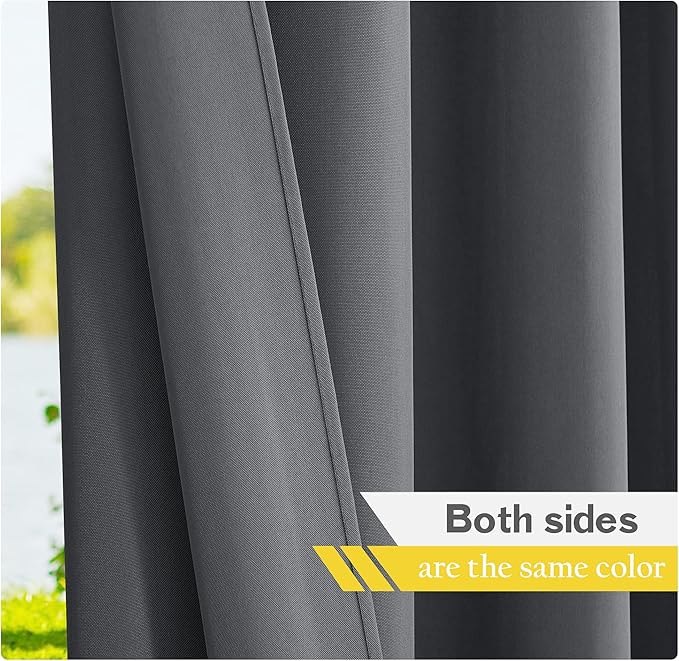 NICETOWN 2 Panels Patio Outdoor Curtains 108" Length, Thermal Insulated Tab Top - Image 5