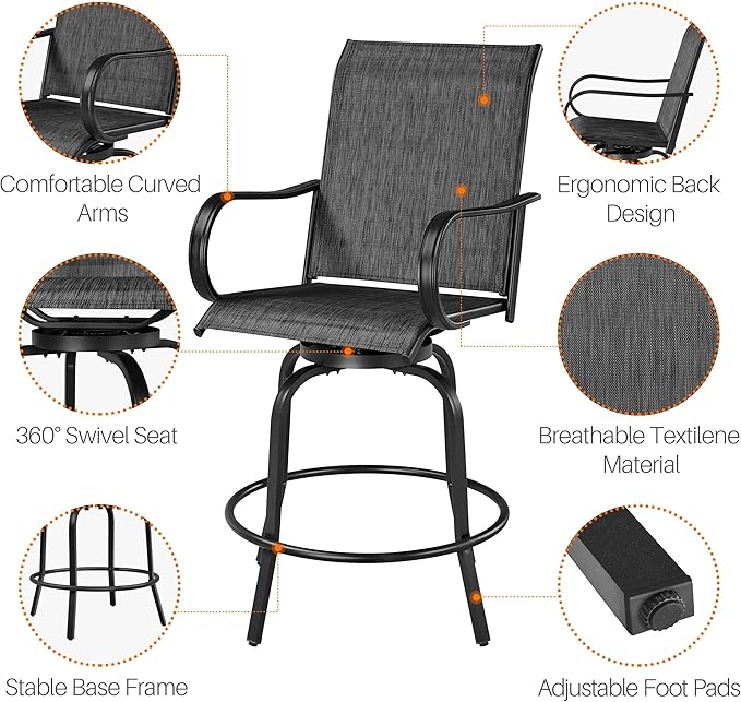 Yaheetech Patio Swivel Barstools Outdoor Chairs Set of 6, High Bistro Stools - Image 5