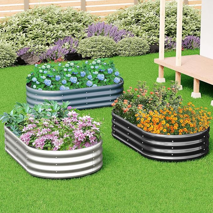 zizin 2 Pack Oval Galvanized Raised Garden Bed Kit 6x3x1ft Large Metal Planter - Image 5