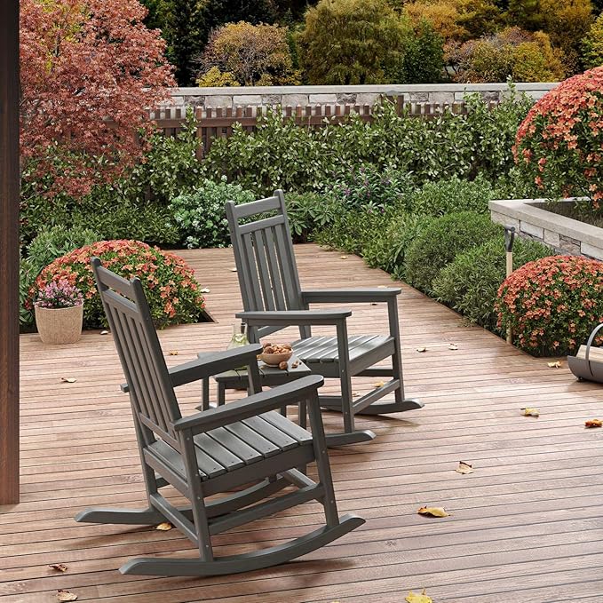 HDPE Rocking Chair Outdoor- Poly High Back Porch Rocker Chairs - Image 7