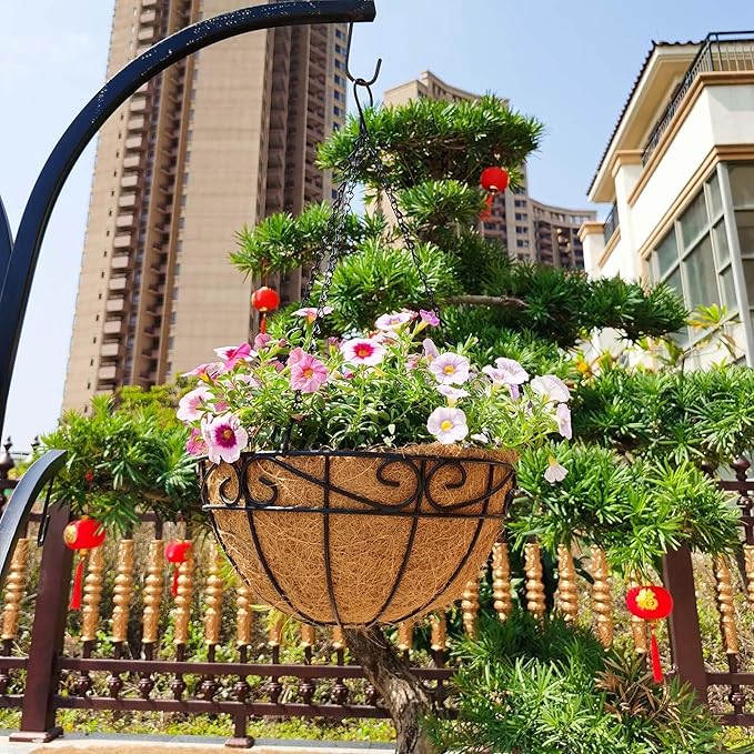 4 Pack 14 Inch Hanging Baskets for Plants Outdoor Metal Hanging Planter Hanging - Image 2
