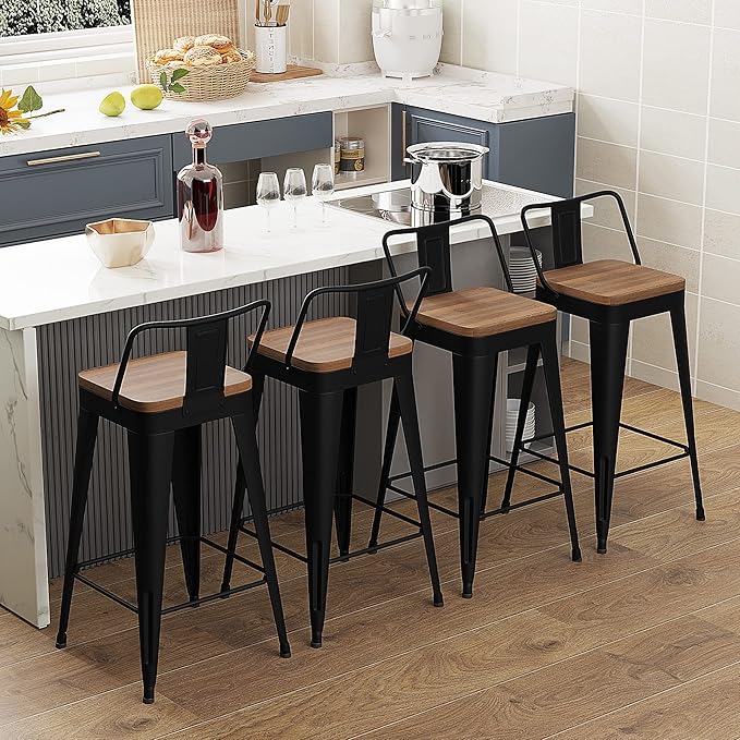 WENTMENT Metal Bar Stools Set of 4 Counter Height Barstools - Image 5