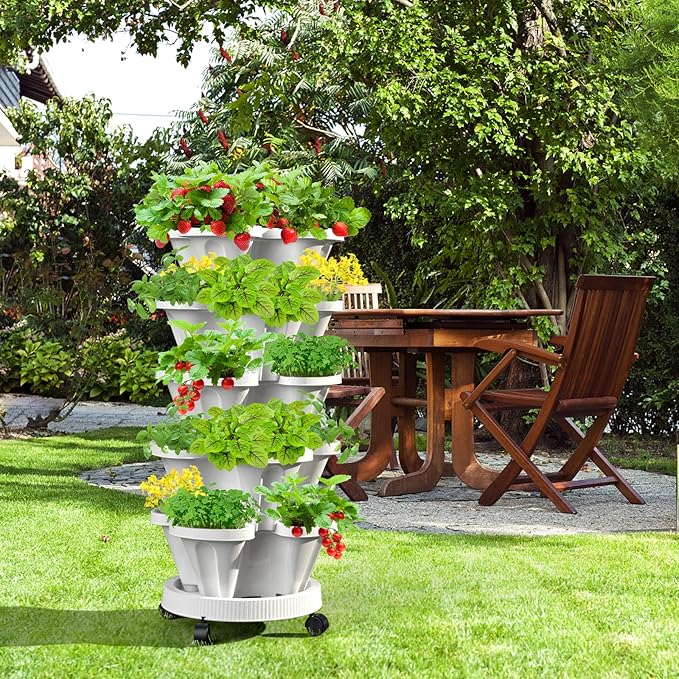 6 Tiered Strawberry Vertical Planters 2 Pack, Stacking Tower Garden - Image 8