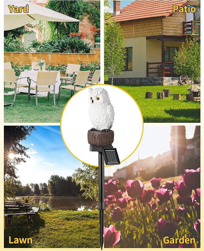 iStatue Solar Owl Garden Stake Lights, Realistic Resin Owl Outdoor Decor - Image 8