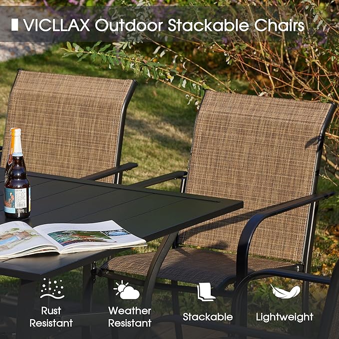 VICLLAX Patio Table and Chair Set of 6, All Weather Metal Round Outdoor Dining - Image 4