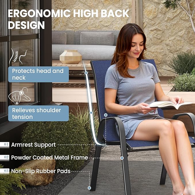 Patio Dining Chairs Set of 8, Outdoor High Stacking Chairs，Breathable Seat - Image 7