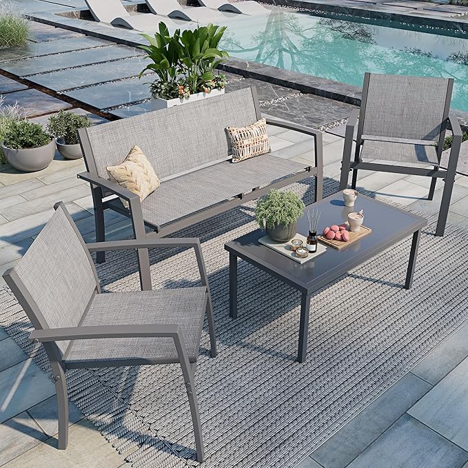 Shintenchi 4 Pieces Patio Furniture Set All Weather Textile Fabric Outdoor by Shintenchi