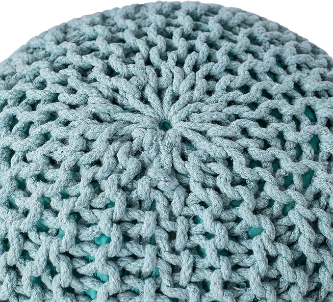 BIRDROCK HOME Round Pouf Ottoman | Cotton Braided Round Foot Stool | Bedroom - Image 4