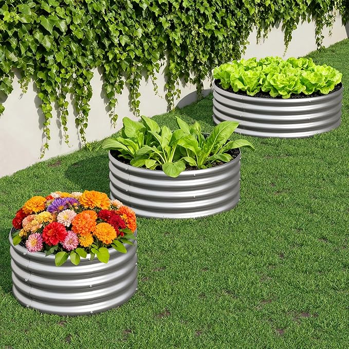 2PCS 3x3x1FT Galvanized Raised Garden Bed Kit, Vegetable Boxes-Round Metal - Image 7