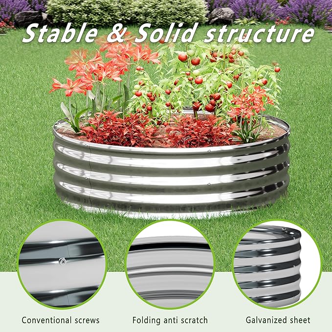 2PCS 2x2x1FT Galvanized Raised Garden Bed Kit, Vegetable Boxes-Round Metal - Image 6