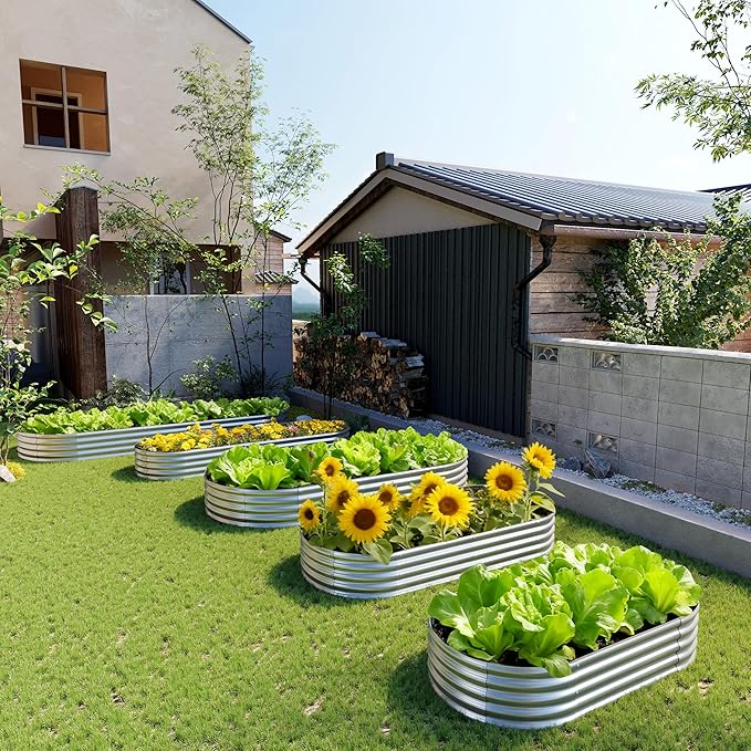 2PCS 8x4x1FT Galvanized Raised Garden Bed Kit, Vegetable Boxes-Oval Metal - Image 7