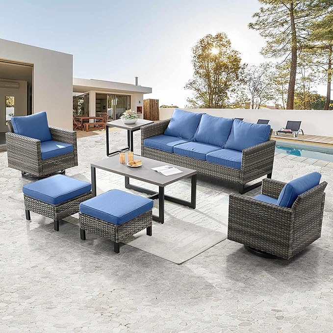 Belord 7 Piece Outdoor Furniture Patio Wicker Sofa Set, Oversize Outdoor Swivel by Belord